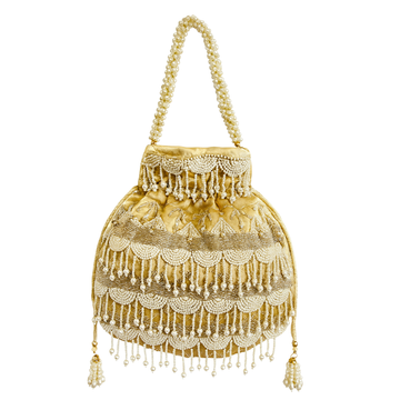 Golden Pearl Cascade Potli