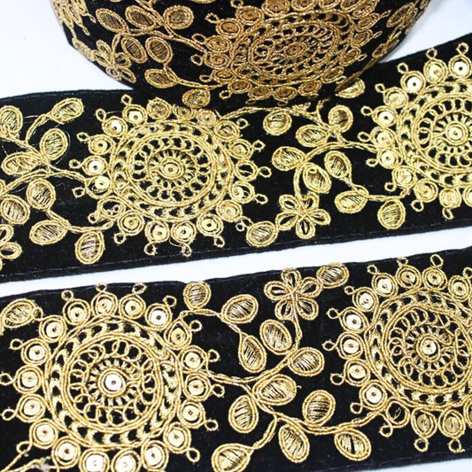 Black Fancy Sequin Work Trim