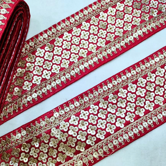 Red Sequins Lace Border