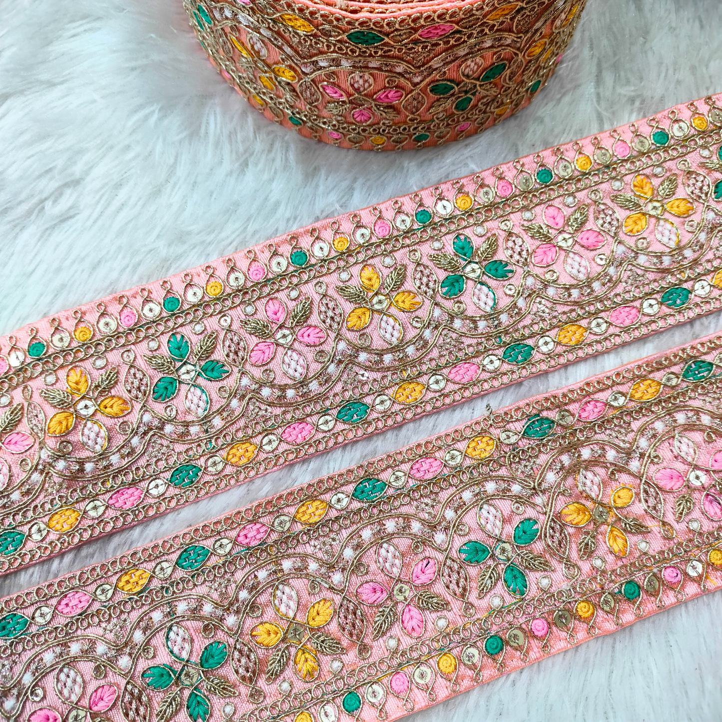 Peach Multicolor Embroidery Trim