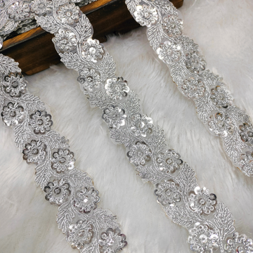 Silver Floral Embroidered Sequin Lace