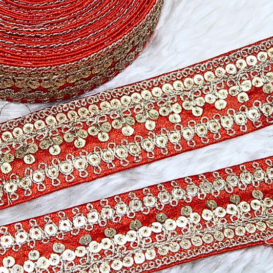 Orange Fancy Zari And Sequin Trim