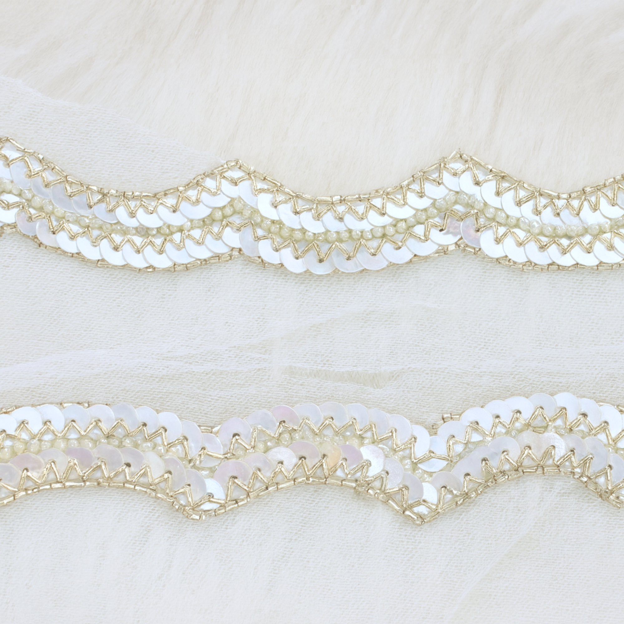 Ivory Gold Scallop Lace