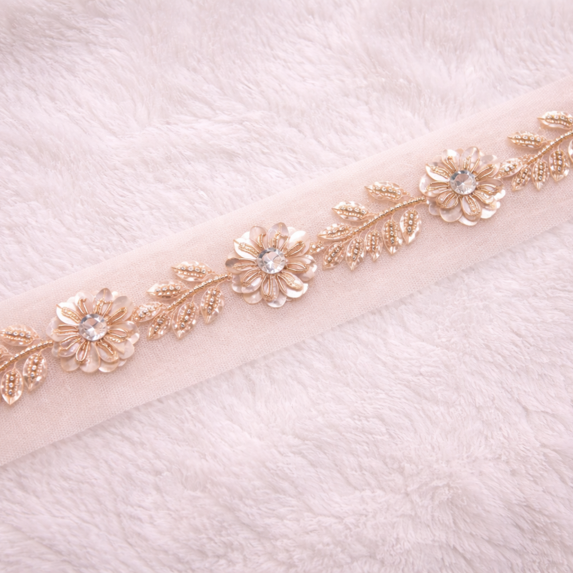 Rose Gold Floral Beaded Lace