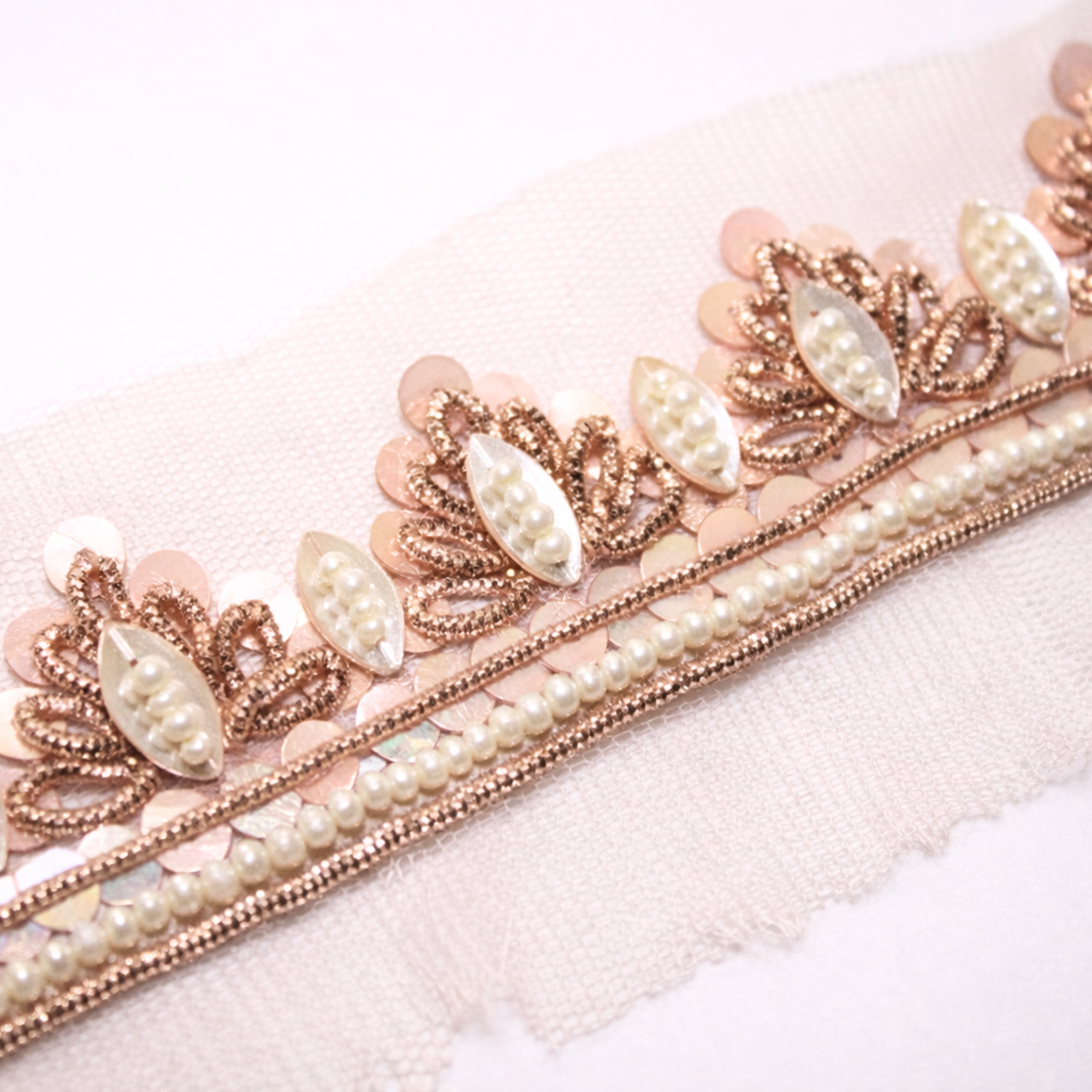 Rose Gold & Rose Pink Handcrafted Pearl and Sequin Trim