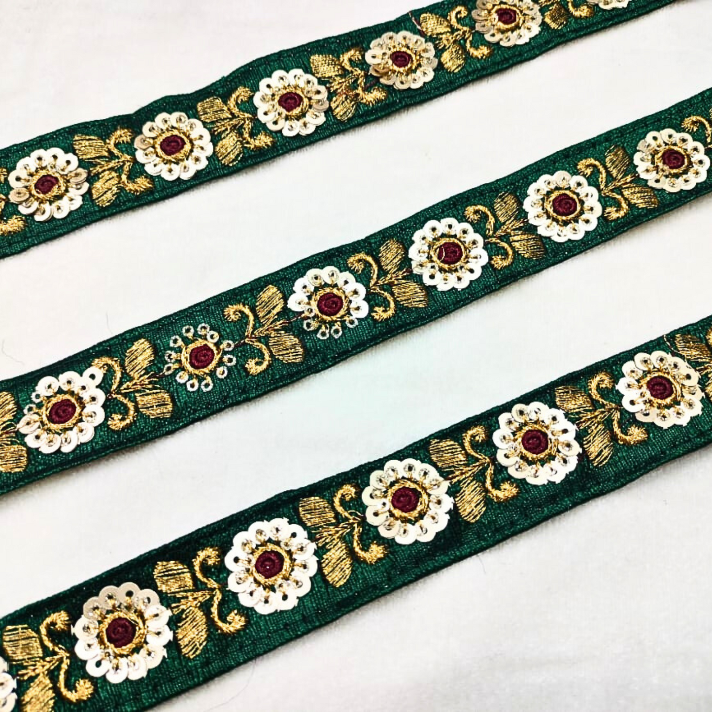 Vibrant Green Floral Sequin Trim