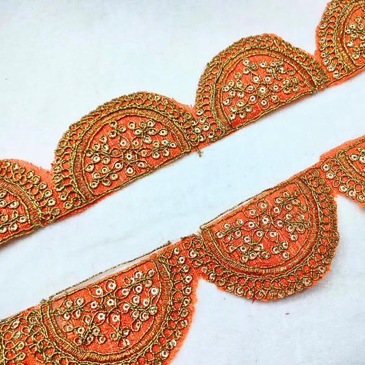 Orange Fancy Sequin Work Trim