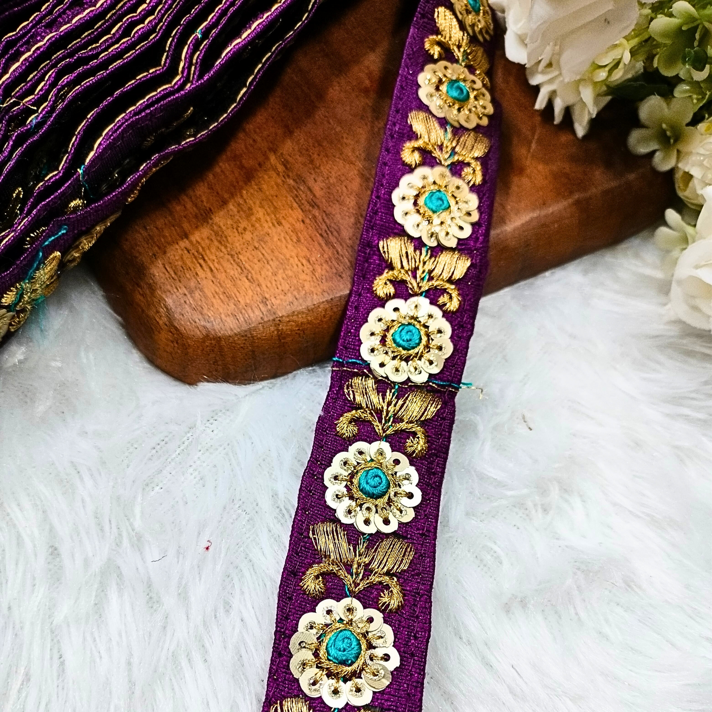 Vibrant Purple Floral Sequin Trim