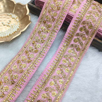 Pink Floral Embroidered Lace with Stone Detailing