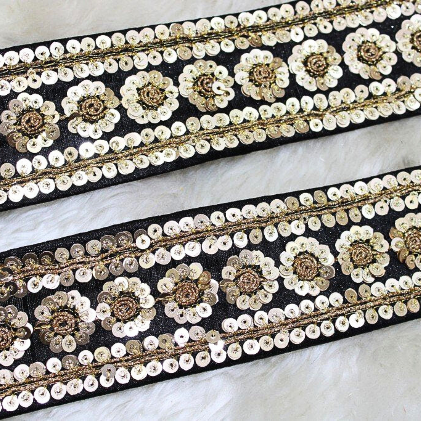 Elegant Black Floral Fancy Sequin Trim