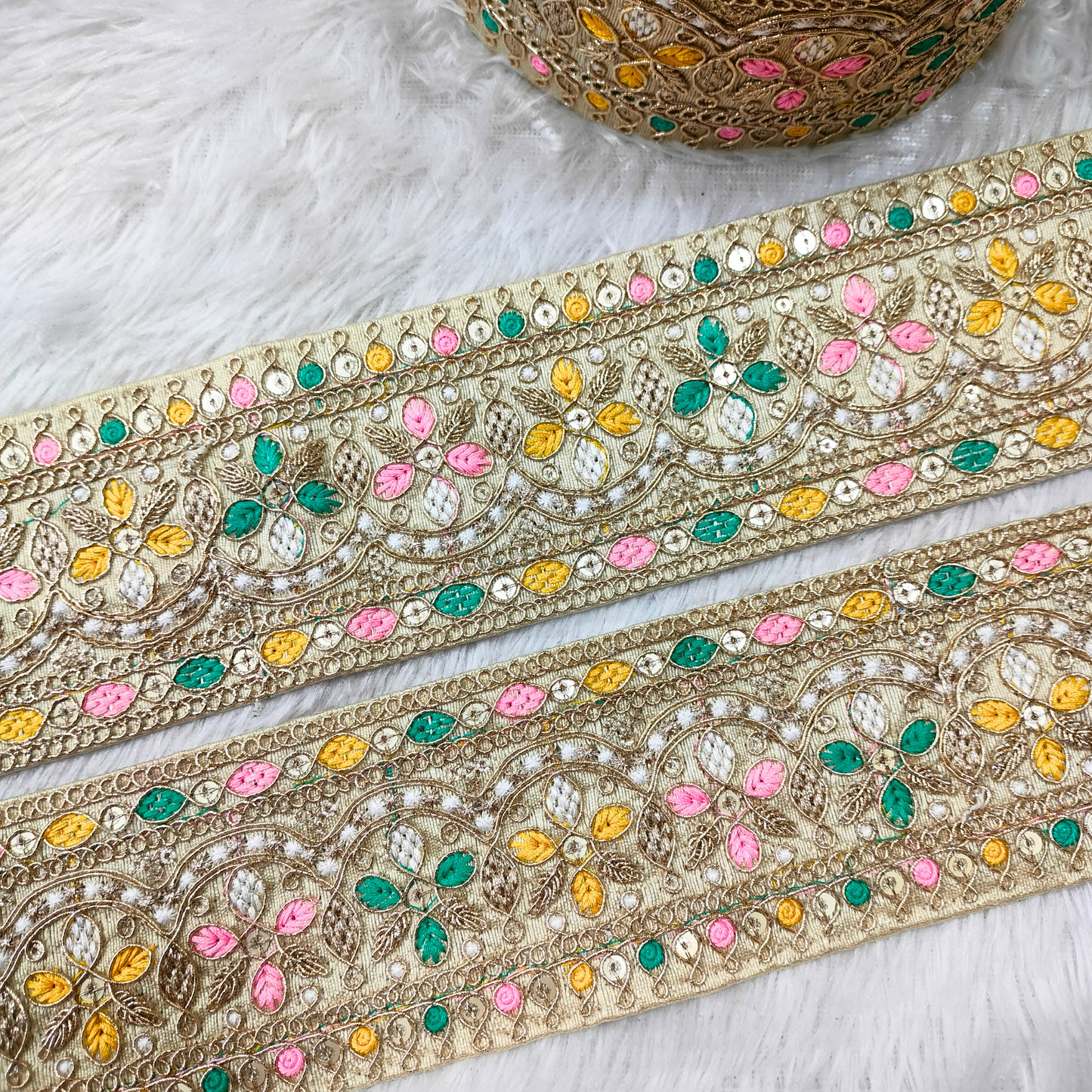 Beige Multicolor Embroidery Trim