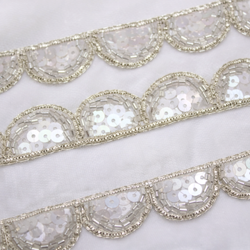 Silver Scalloped Sequin Border Lace