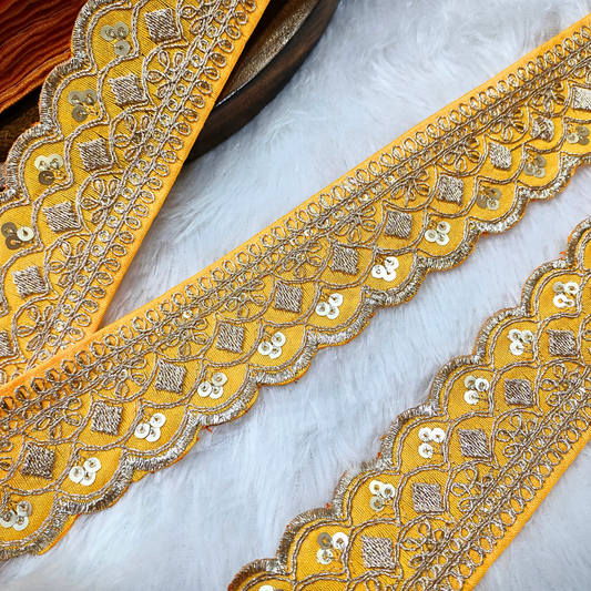 Fancy Yellow Zari Embellished Trim