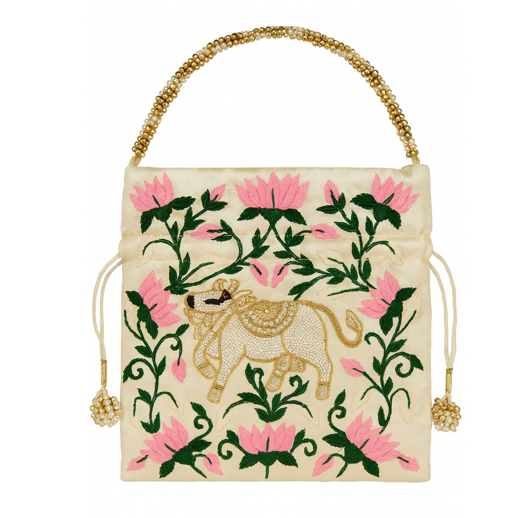 Ivory Lotus & Cow Motif Potli