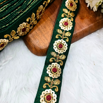 Vibrant Green Floral Sequin Trim