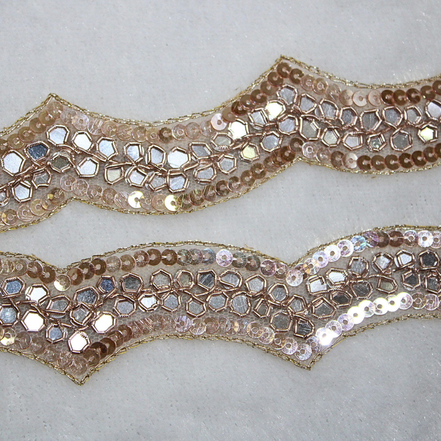 Rose Gold Scalloped Mirror Embellished Trim