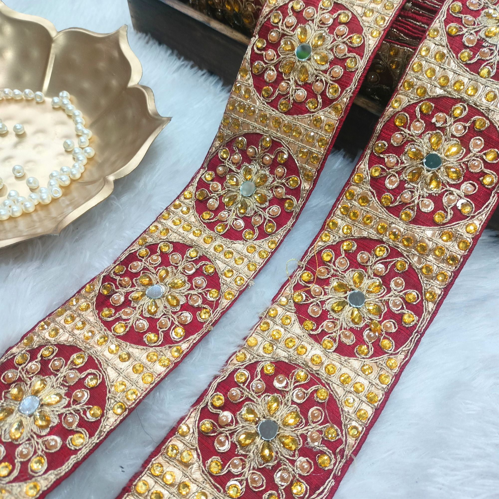 Maroon Circular Embroidered Lace