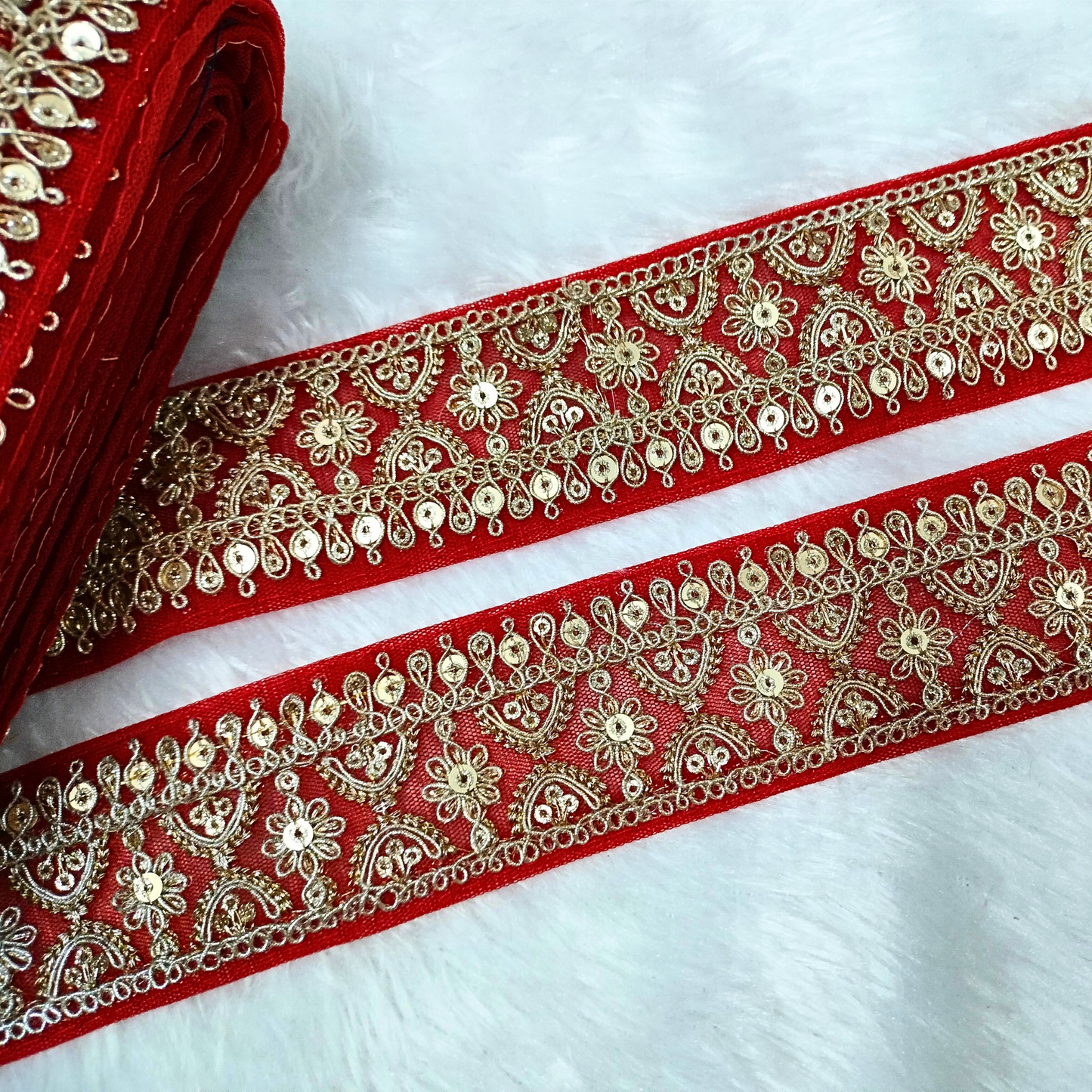 Fancy Red Embellished Trim