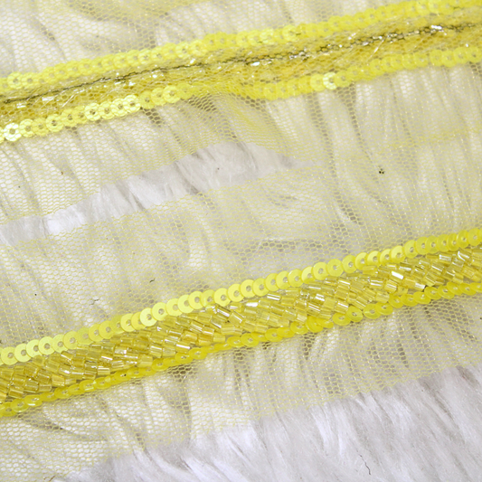 Yellow Cutdana and Sequin Embellished Handwork Trim