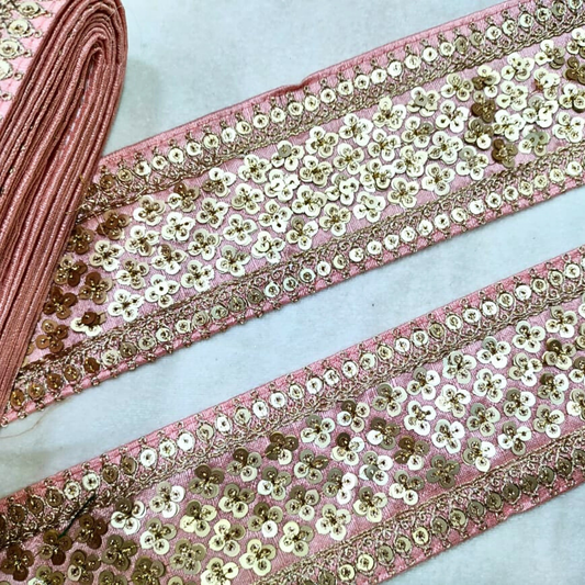 Light Pink Sequins Lace Border