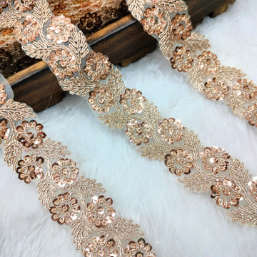 Champagne Rose Gold Floral Embroidered Sequin Lace