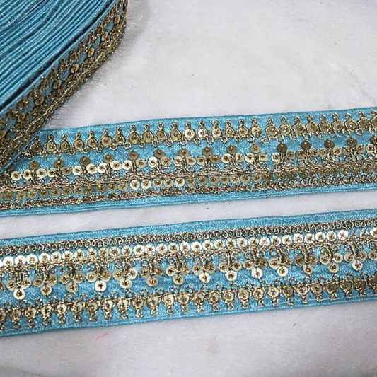 Blue Fancy Zari And Sequin Trim