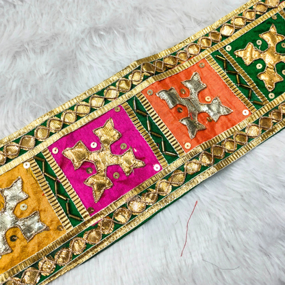 Green Multicolor Handcrafted Gota Lace