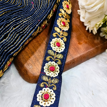 Stunning Royal Blue Floral Sequin Trim