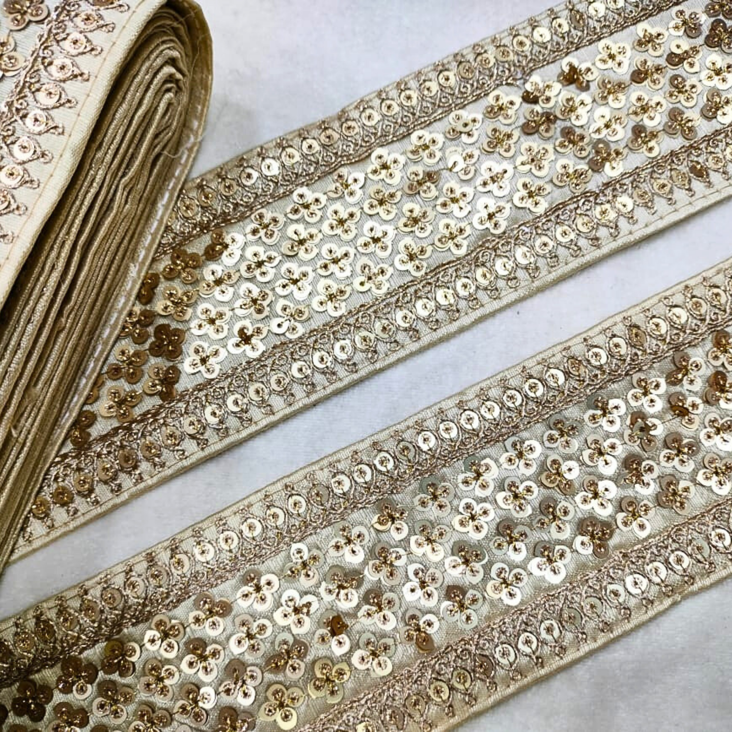 Beige Sequins Lace Border