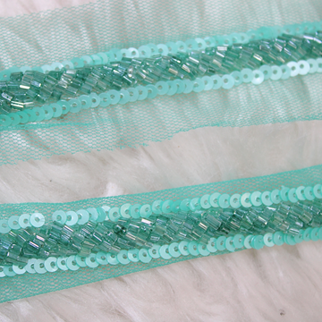 Sea GreenCutdana and Sequin Embellished Handwork Trim