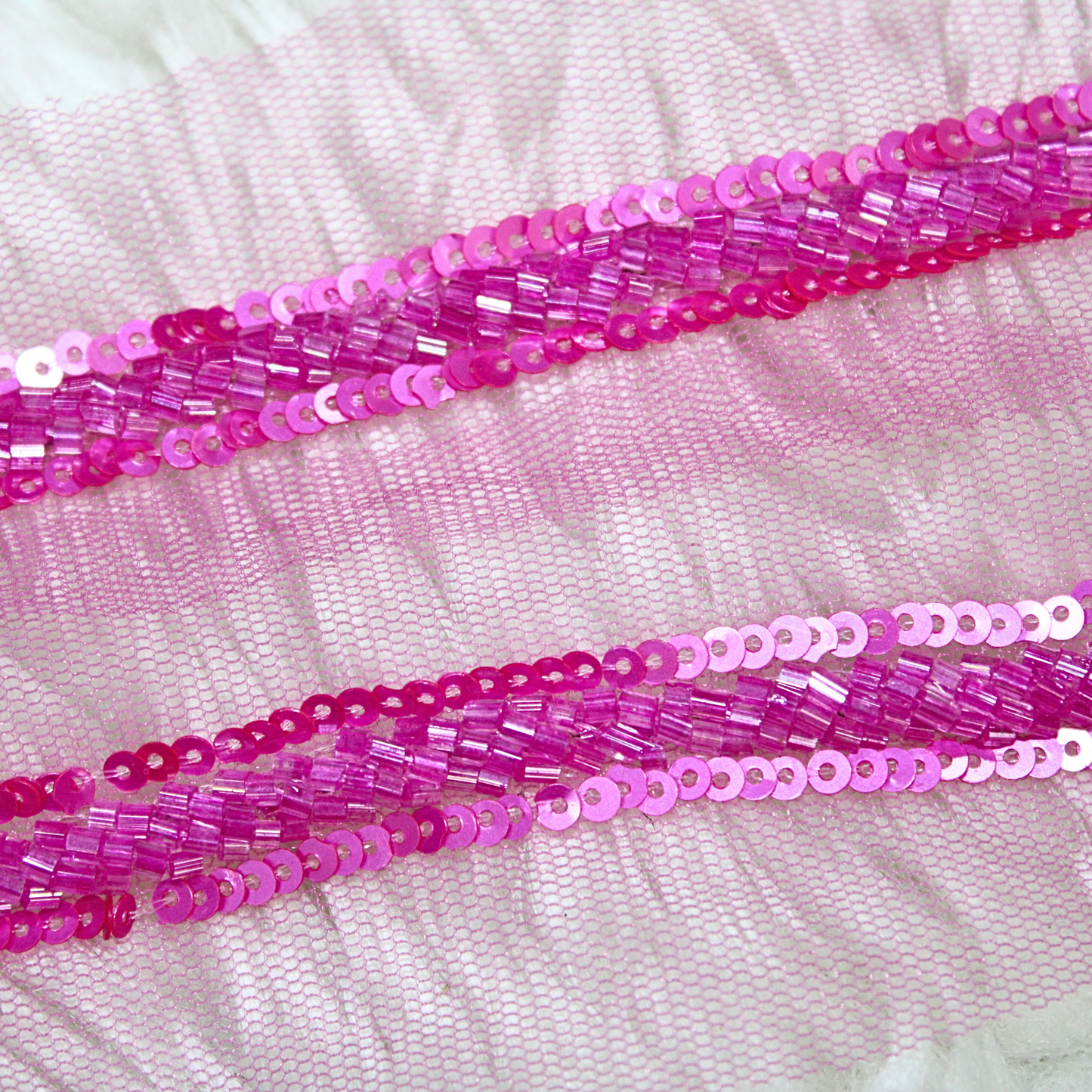 Pink Cutdana and Sequin Embellished Handwork Trim