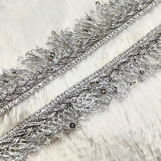 Silver Embellished Threadwork Trim