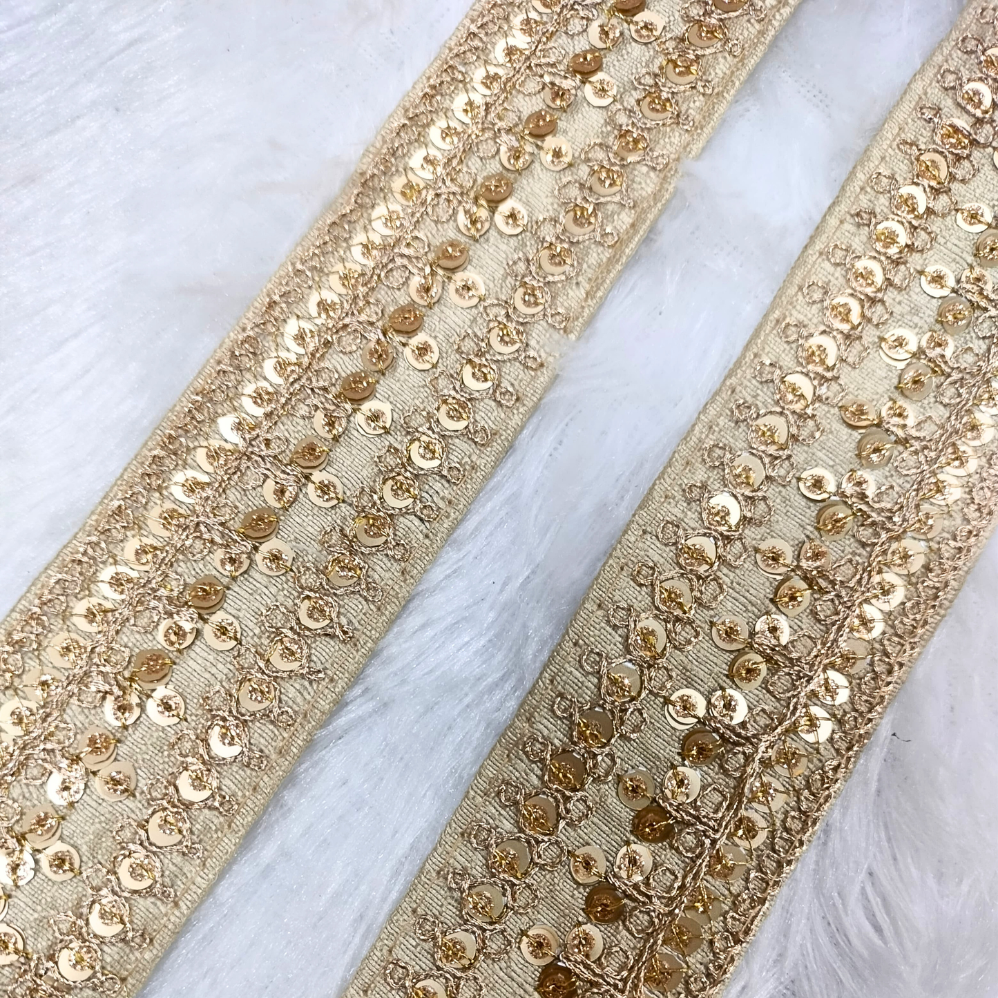 Beige Zari And Sequin Trim