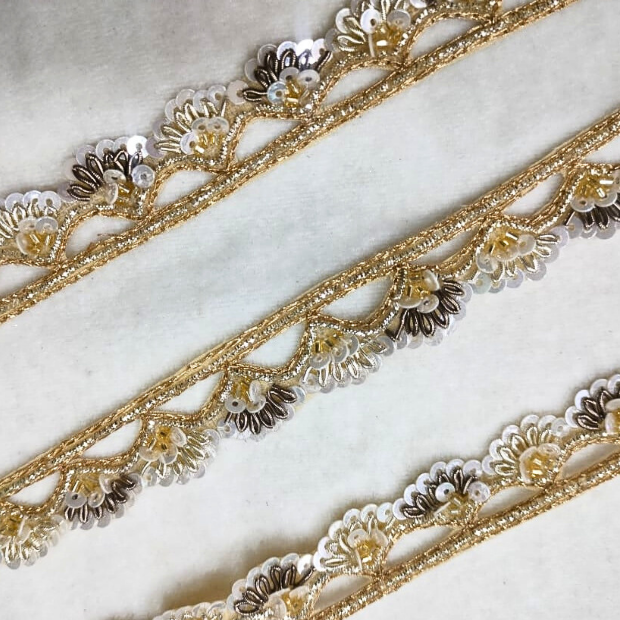 Light Golden Handwork Zardozi Scalloped Trim