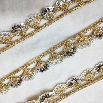 Light Golden Handwork Zardozi Scalloped Trim