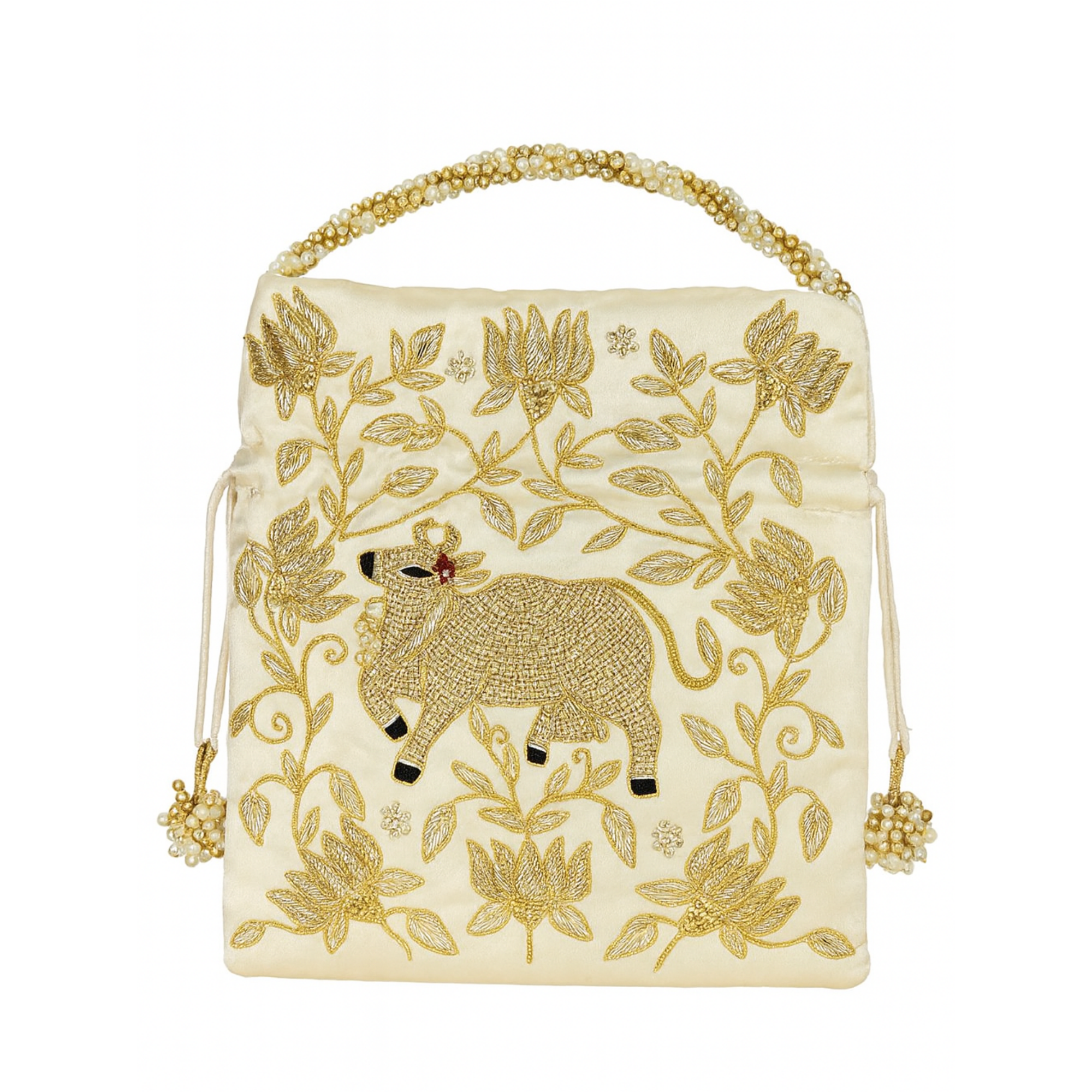 Ivory Gold Cow Motif Potli
