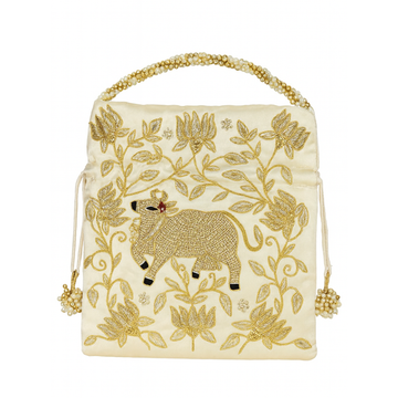 Ivory Gold Cow Motif Potli