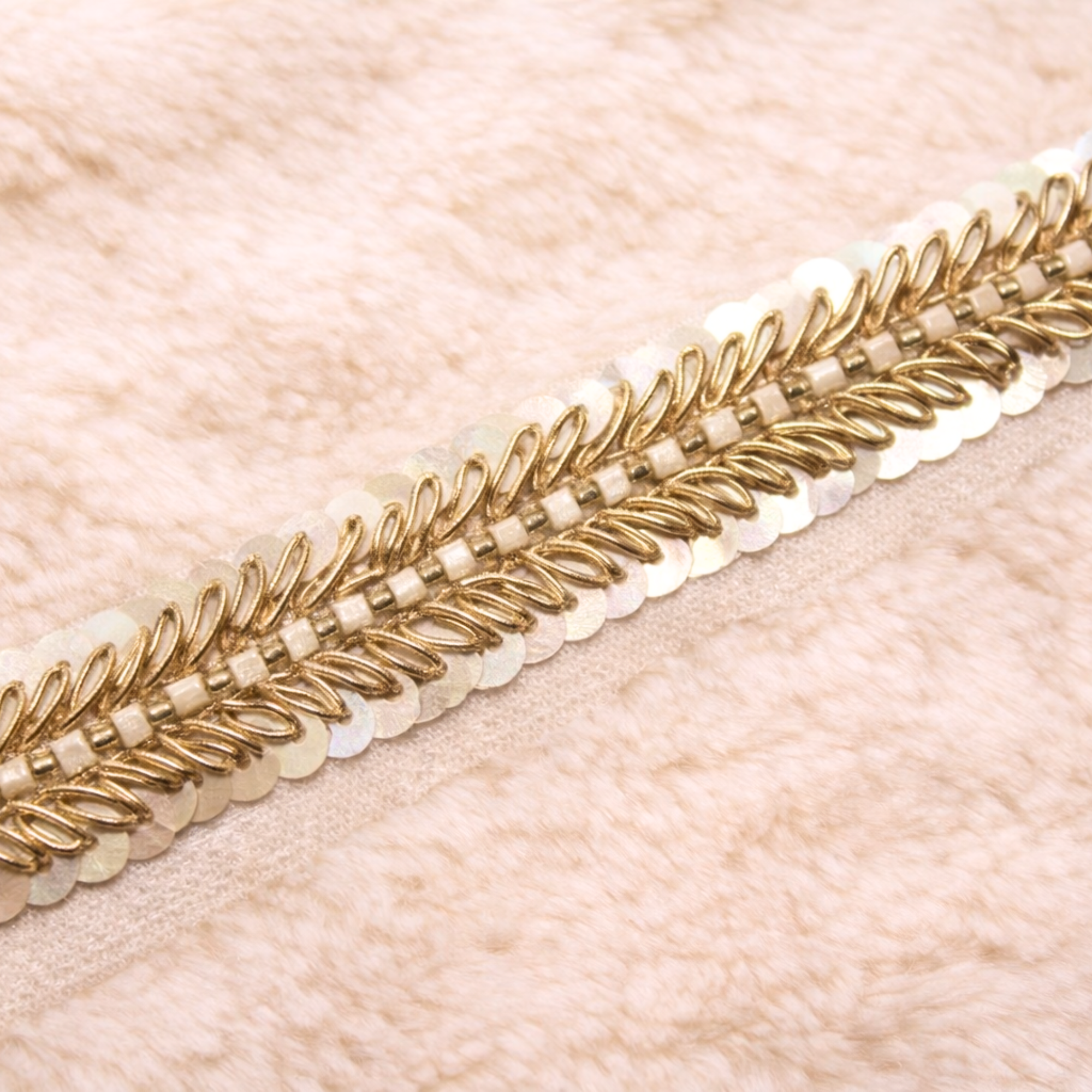 Handcrafted Sequin & Thread Embroidered Lace Border Trim