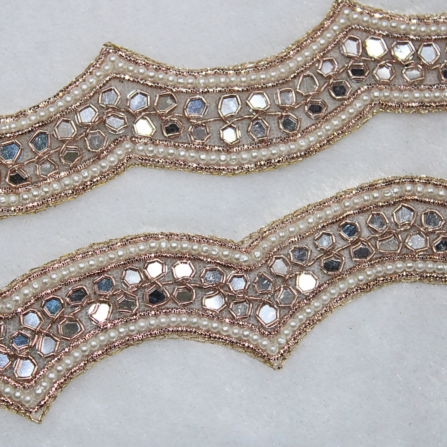 Rose Gold Scalloped Mirror Embellished Trim