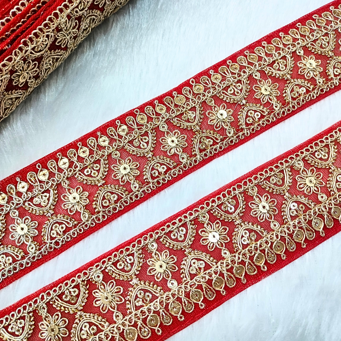 Fancy Red Embellished Trim