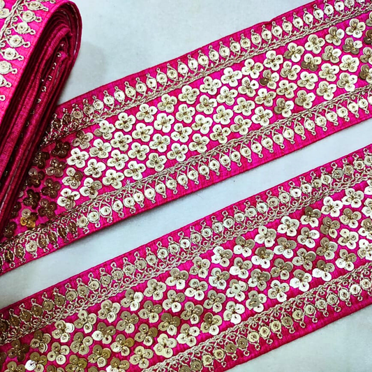 Pink Sequins Lace Border