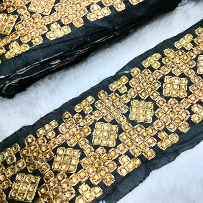 Black & Gold Kundan Geometric Lace