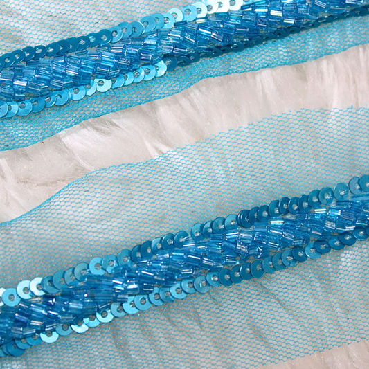 Blue Cutdana and Sequin Embellished Handwork Trim