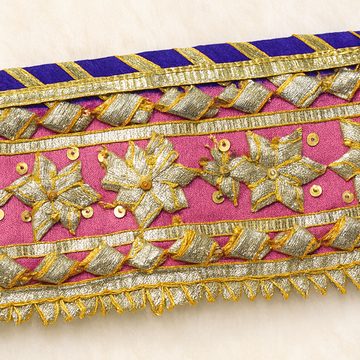 Royal Pink & Gold Zari Floral Gota Lace
