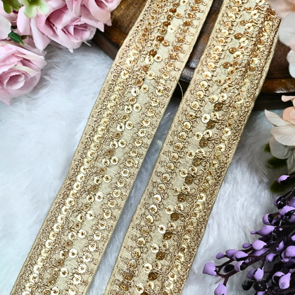 Beige Zari And Sequin Trim