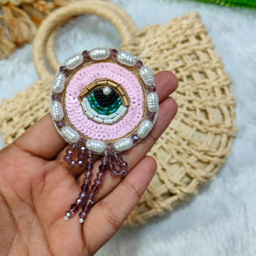 Blushing Pink Sequin Circular Evil Eye Emblem