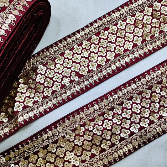 Maroon Sequins Lace Border