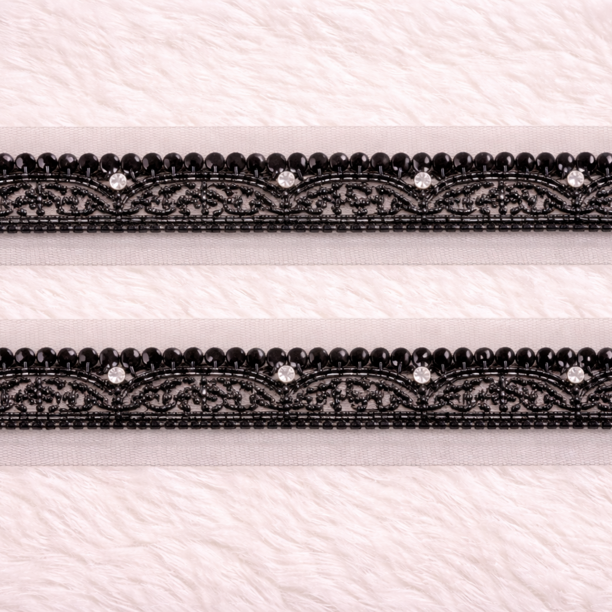 Black Sequin & Stone Lace