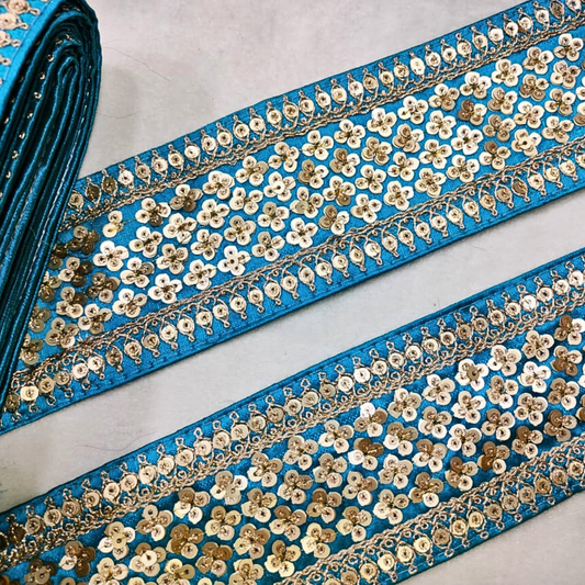 Blue Sequins Lace Border