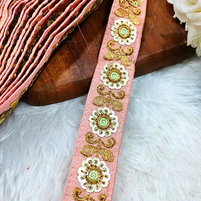 Delicate Light Pink Floral Sequin Trim